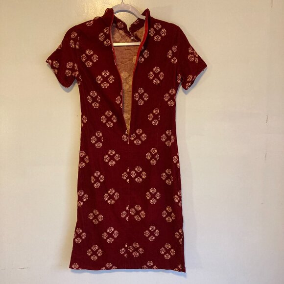 Burgundy Qipao Cheongsam Dress Corded Cotton Asian Y2K Small - Picture 5 of 12